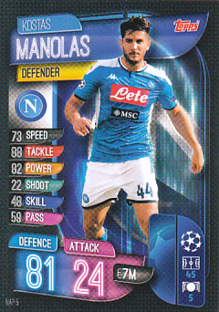 Kostas Manolas SSC Napoli 2019/20 Topps Match Attax CL #NAP5